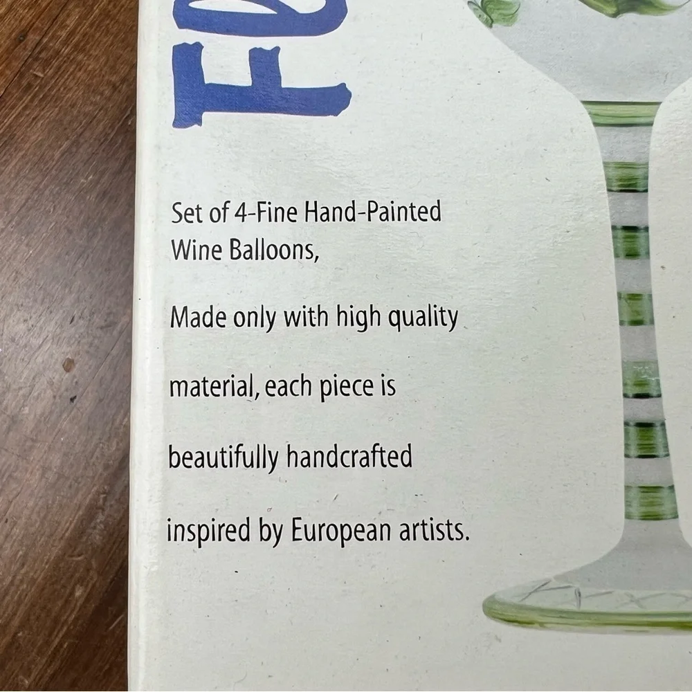 Flora Hand Painted Wine Glass Floral NEW Set of 4 VTG European Summer Coastal